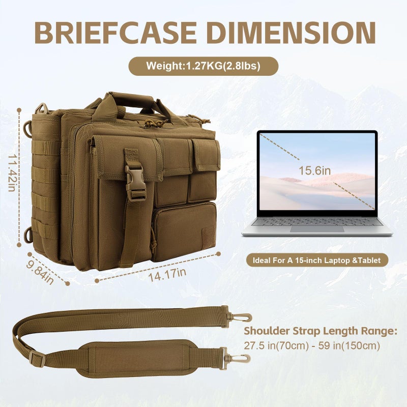 GES حقيبة رسائل تكتيكية مقاس 15.6 بوصة للرجال، حقيبة كمبيوتر عسكرية وحقيبة كتف للعمل، الكلية (كاكي) - Image 2